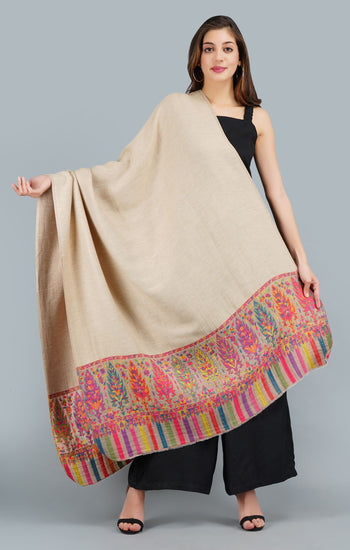 Pashmina Blended With Wool Multicolor Kani Weave Border Stole