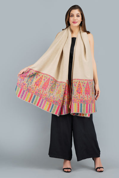 Pashmina Blended With Wool Multicolor Kani Weave Border Stole