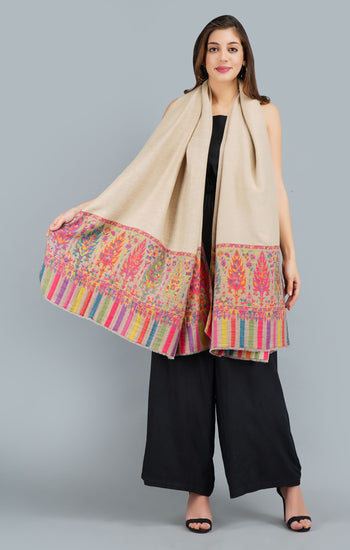 Pashmina Blended With Wool Multicolor Kani Weave Border Stole