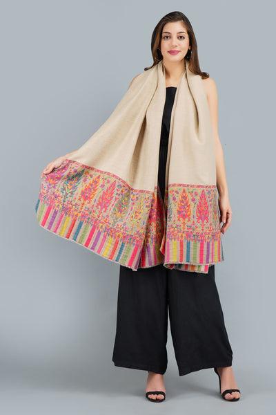 -  Pashmina Blended With Wool Multicolor Kani Weave Border Stole