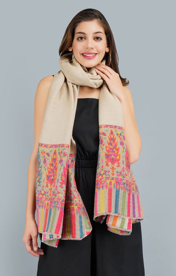Pashmina Blended With Wool Multicolor Kani Weave Border Stole