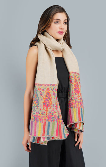 Pashmina Blended With Wool Multicolor Kani Weave Border Stole