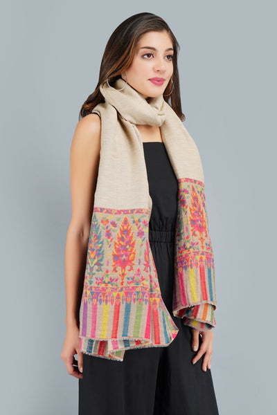 -  Pashmina Blended With Wool Multicolor Kani Weave Border Stole