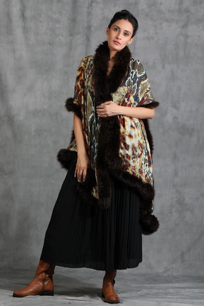 Cashmere Animal Print Stole With High Quality Ombre Fur Stole