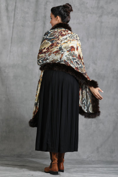 -  Cashmere Animal Print Stole With High Quality Ombre Fur Stole