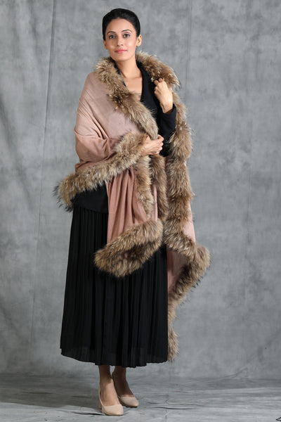 -  Cashmere Plain Stole With Hight Quality Ombre Fur Stole