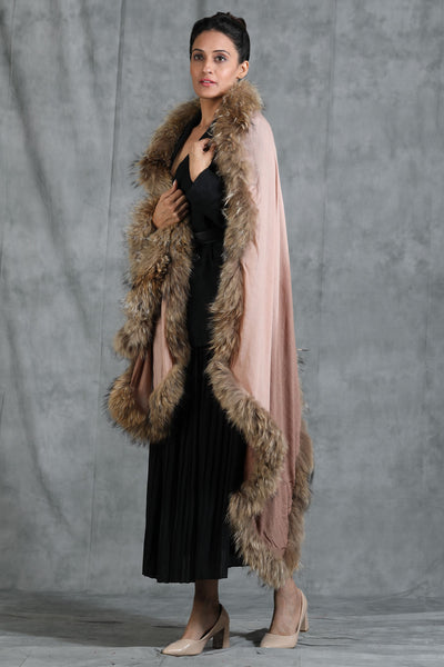 -  Cashmere Plain Stole With Hight Quality Ombre Fur Stole