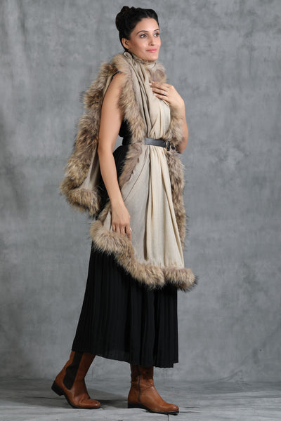 Cashmere Plain Stole With High Quality Ombre Fur Stole