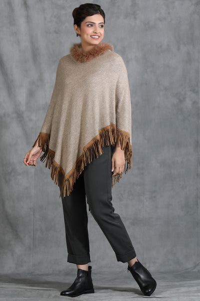 Cashmere Poncho With High Quality Fur