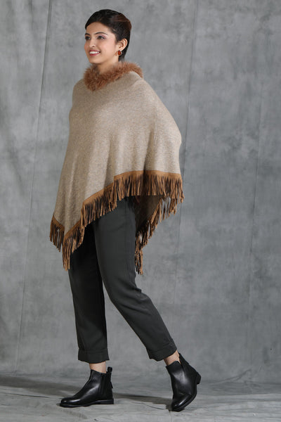 Cashmere Poncho With High Quality Fur