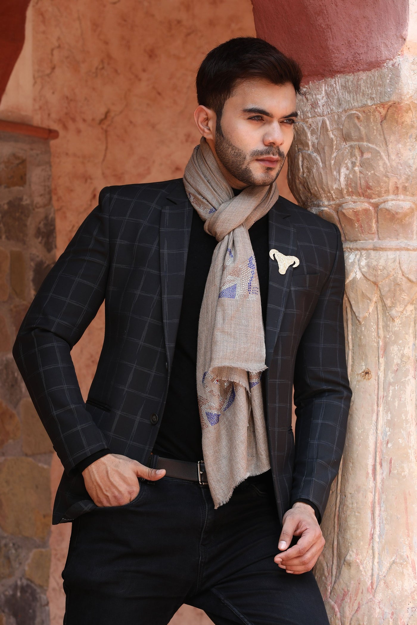 -  Cashmere Stone Work Stole