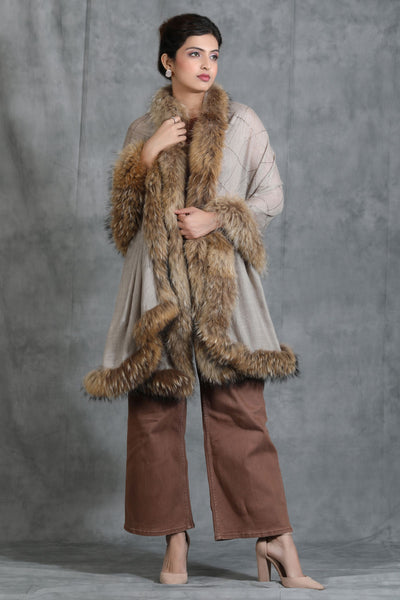 Cashmere Fine Wool Diagonal Stone Work With 4 Sides High-Quality Fur Stole