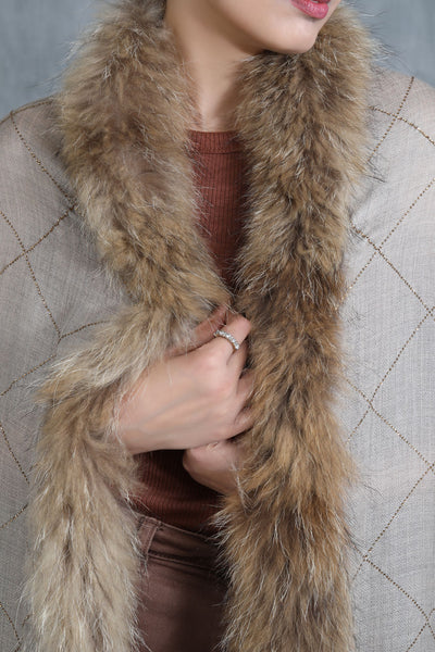 -  Cashmere Fine Wool Diagonal Stone Work With 4 Sides High-Quality Fur Stole