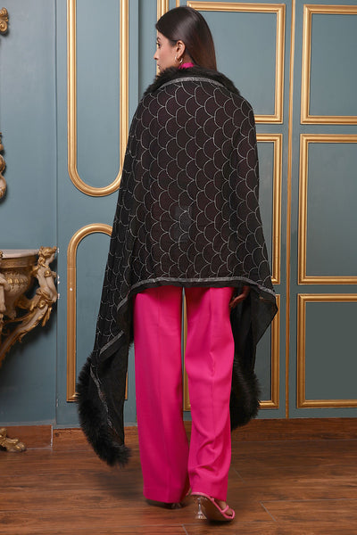 -  Cashmere Lite Jaal Stone Work Fur Stole