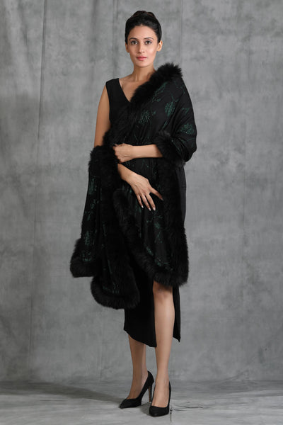 -  Cashmere Flower Design Stone Work Fur Stole