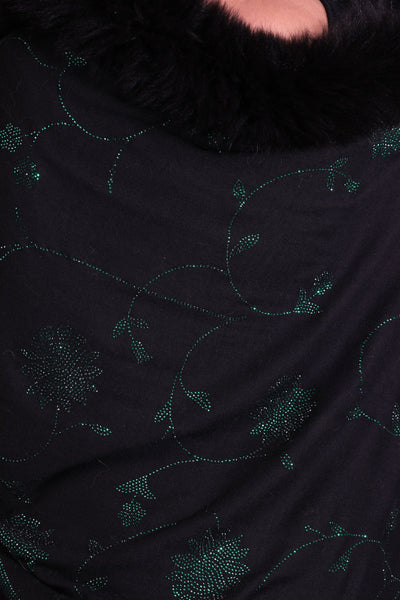 -  Cashmere Flower Design Stone Work Fur Stole