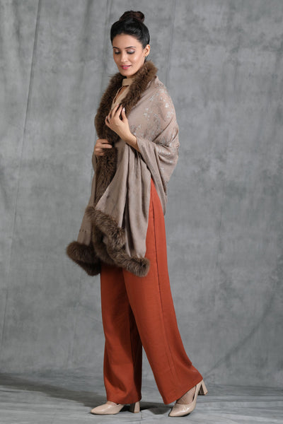 -  Cashmere Lotus Design Swarovski Stone Work Fur Stole