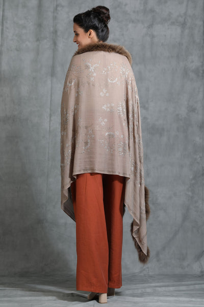 -  Cashmere Lotus Design Swarovski Stone Work Fur Stole