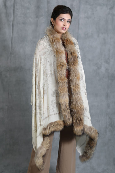 -  Cashmere Lotus Design Swaroski Stone Work Fur Stole