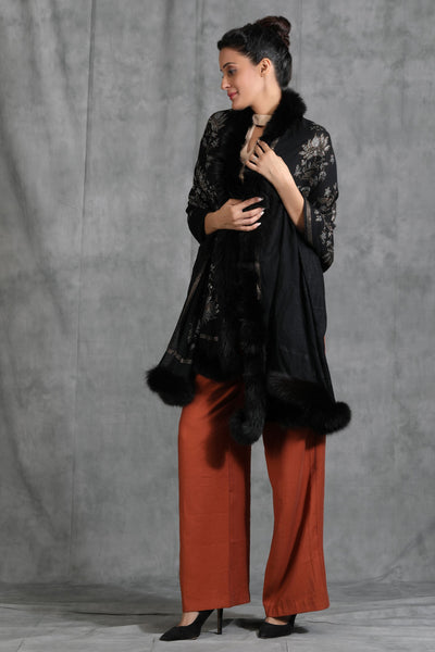 -  Cashmere Lotus Design Swaroski Stone Work Fur Stole