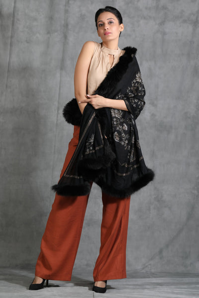 -  Cashmere Lotus Design Swaroski Stone Work Fur Stole