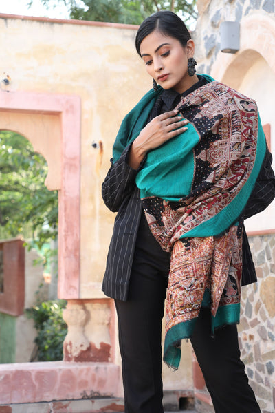 Cashmere Fine Wool Aari Work Stole - Barat design