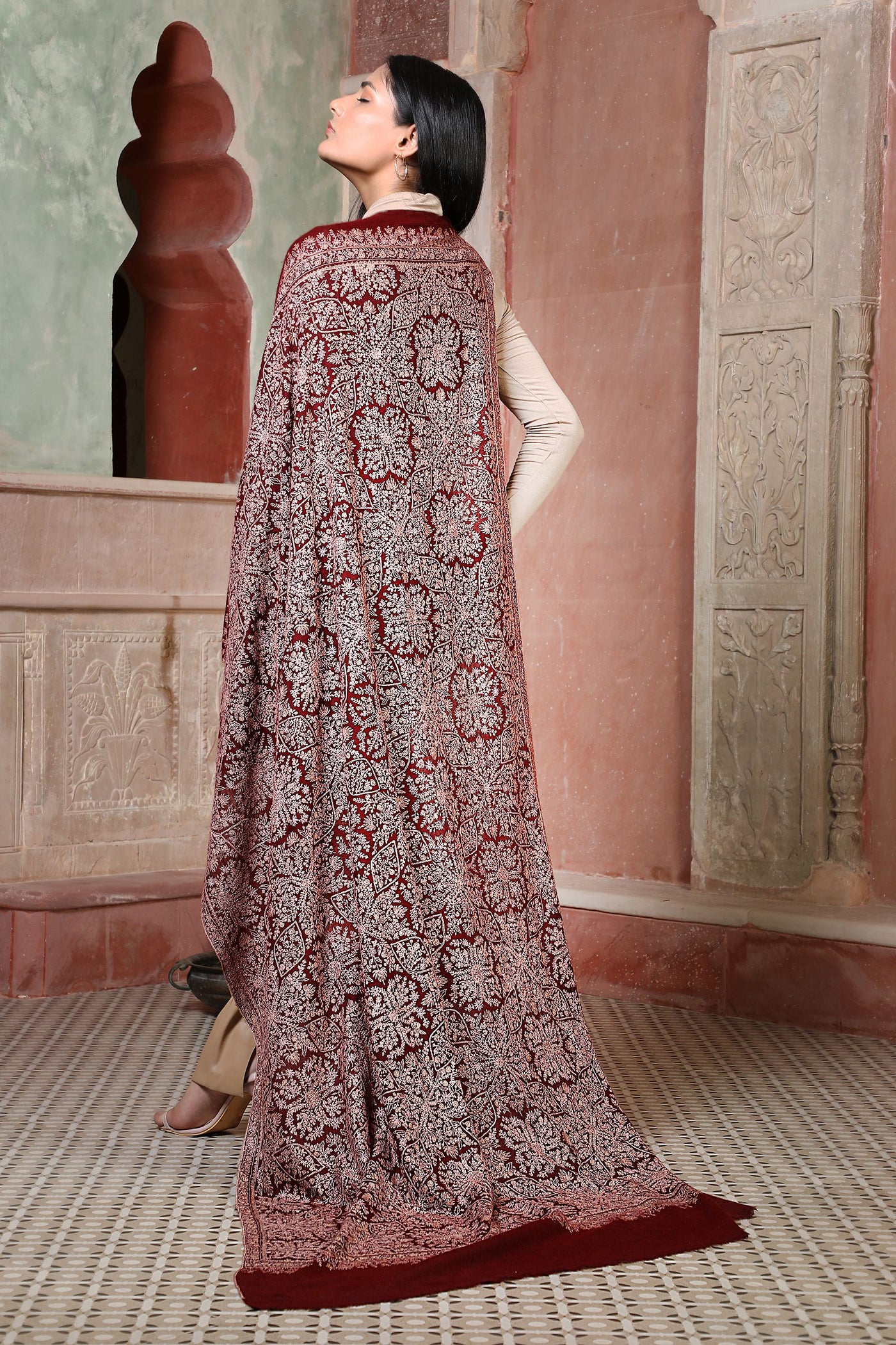 Handwoven Pashmina With Jama Silk Resham Tehreer Kaar Embroidery And  Lakit Posh Thari Daar Design Shawl
