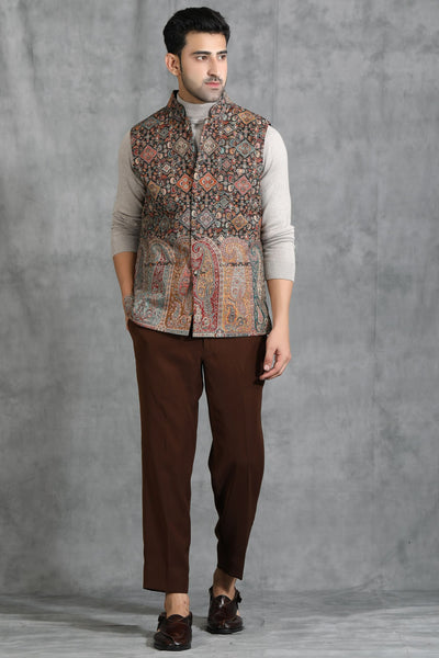 -  Pashmina Vintage Waist Coat With Paisley Design