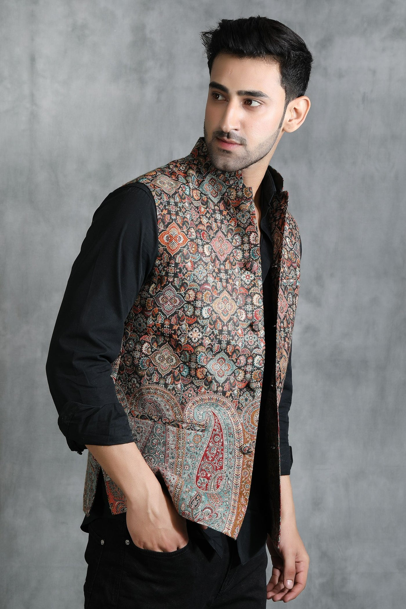 -  Pashmina Vintage Waist Coat With Paisley Design