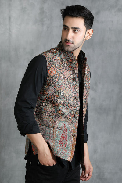 -  Pashmina Vintage Waist Coat With Paisley Design