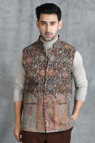 -  Pashmina Vintage Waist Coat With Paisley Design