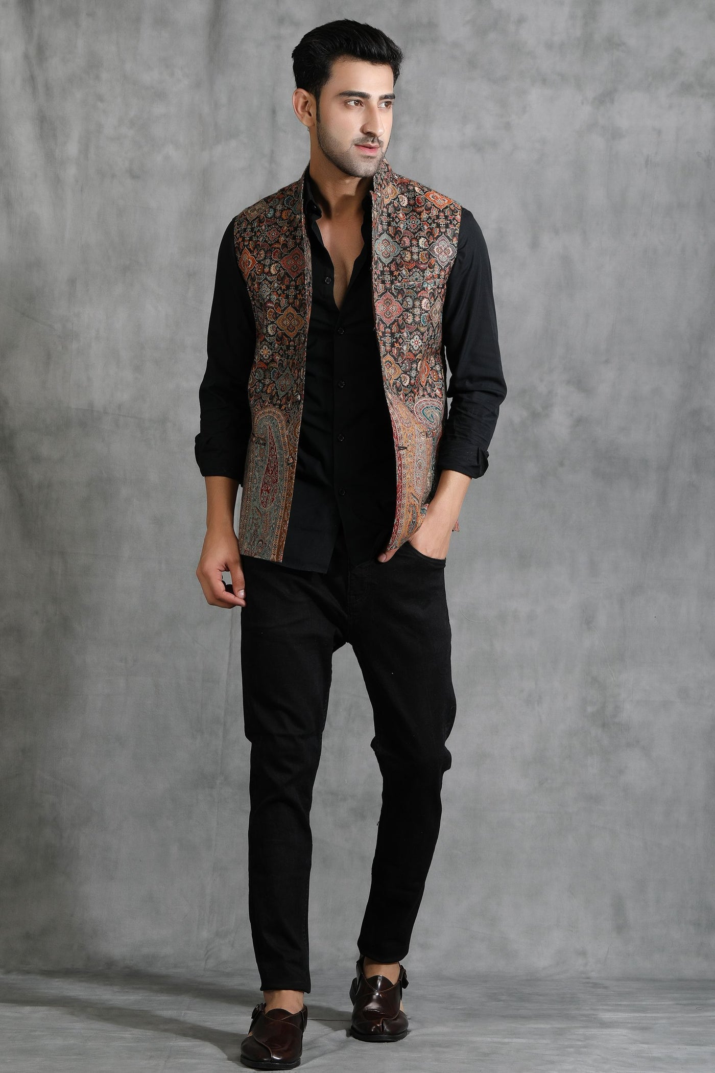 -  Pashmina Vintage Waist Coat With Paisley Design