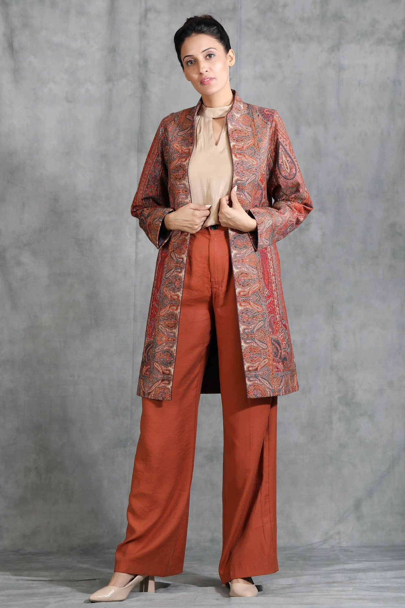 Red Vintage Full Jacket With Paisley Design