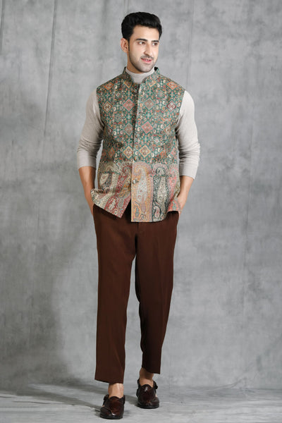 Pashmina Vintage Waist Coat With Paisley Design