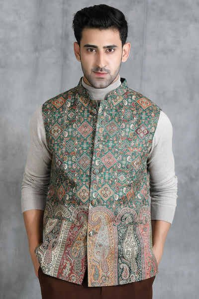 Pashmina Vintage Waist Coat With Paisley Design