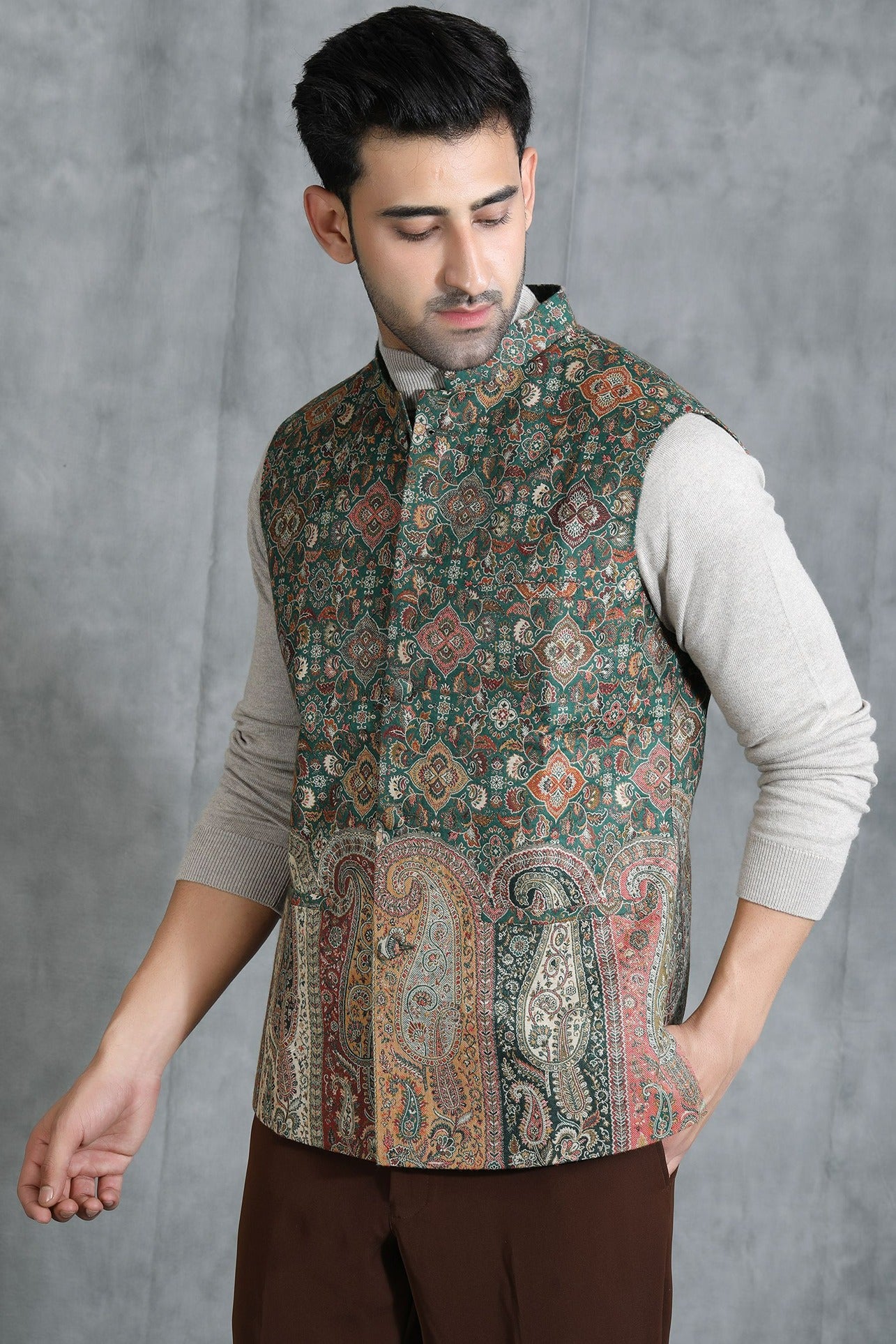 Pashmina Vintage Waist Coat With Paisley Design