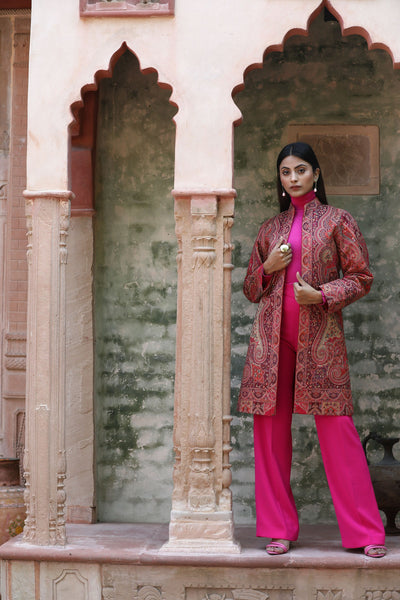 Red Vintage Full Jacket With Paisley Design