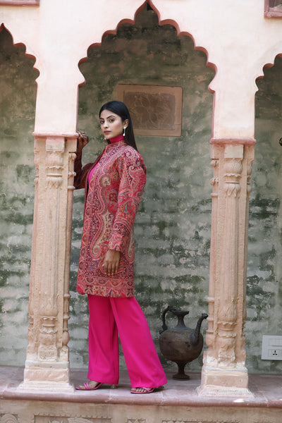 Red Vintage Full Jacket With Paisley Design