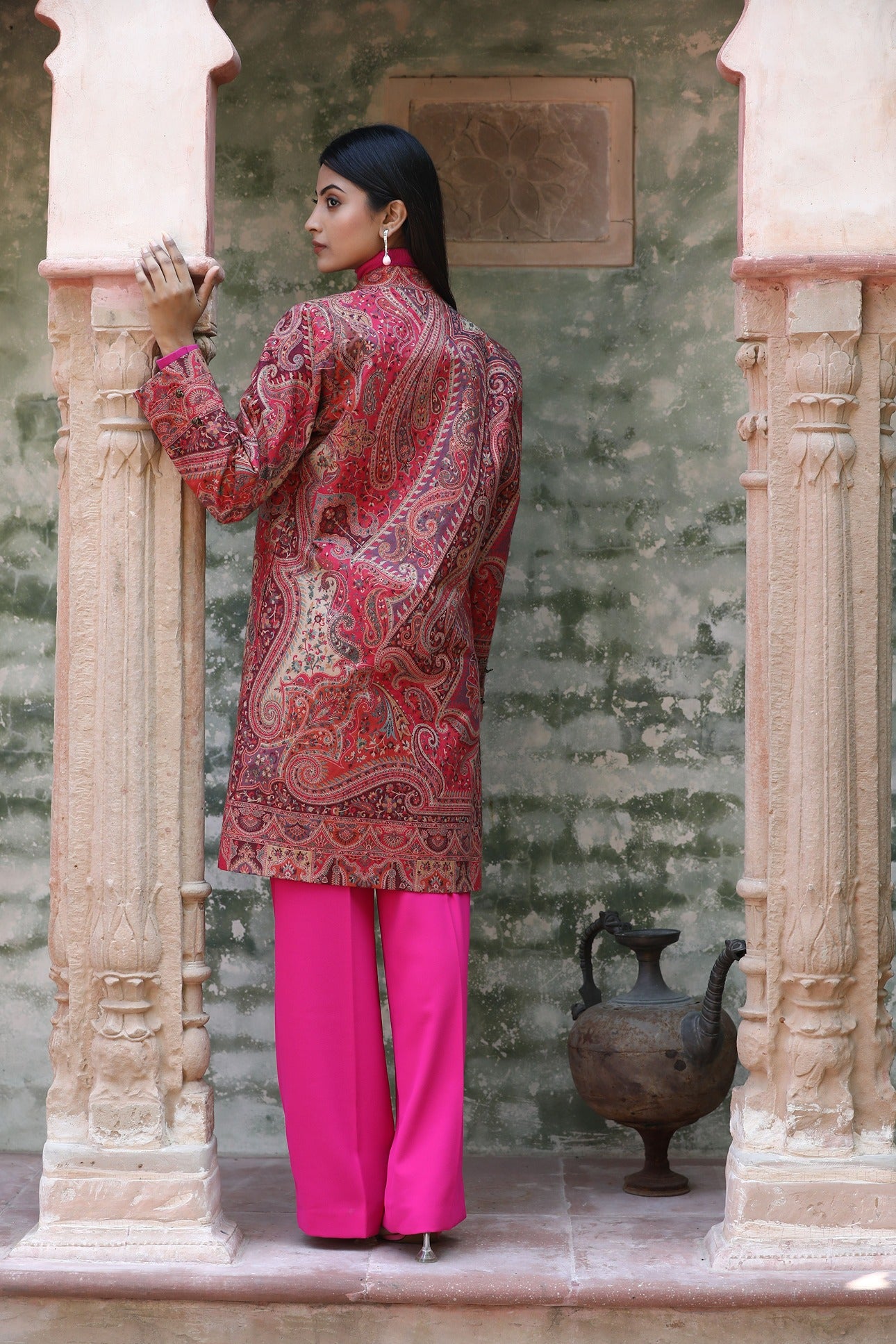 -  Red Vintage Full Jacket With Paisley Design