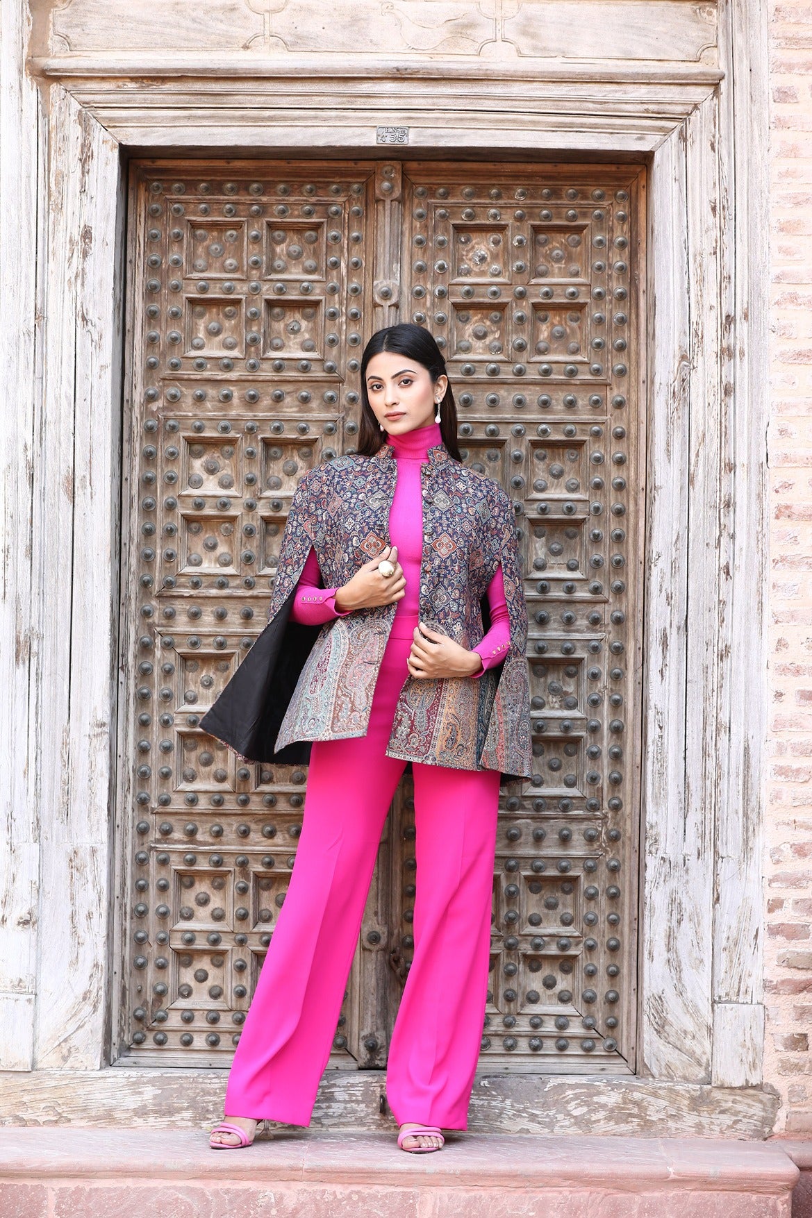 -  Blue Cape Jacket With Paisley Design