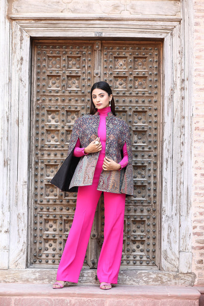 -  Blue Cape Jacket With Paisley Design