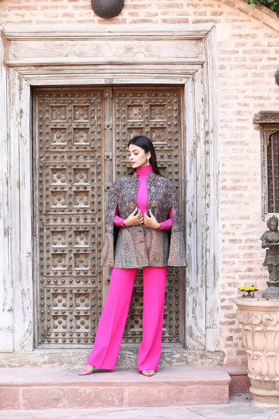 -  Blue Cape Jacket With Paisley Design