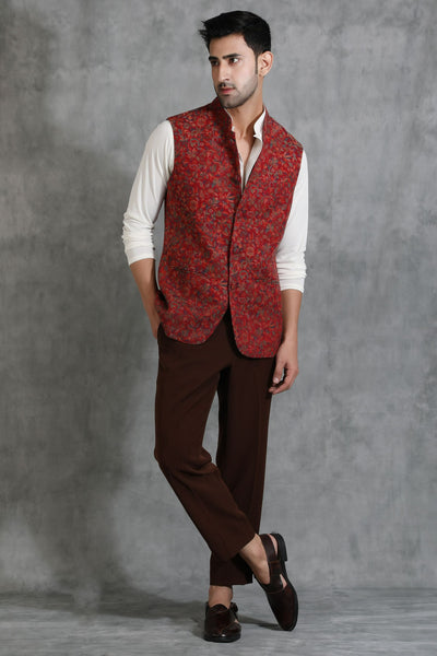 -  Pashmina Vintage Kani  Waist Coat With Paisley Design