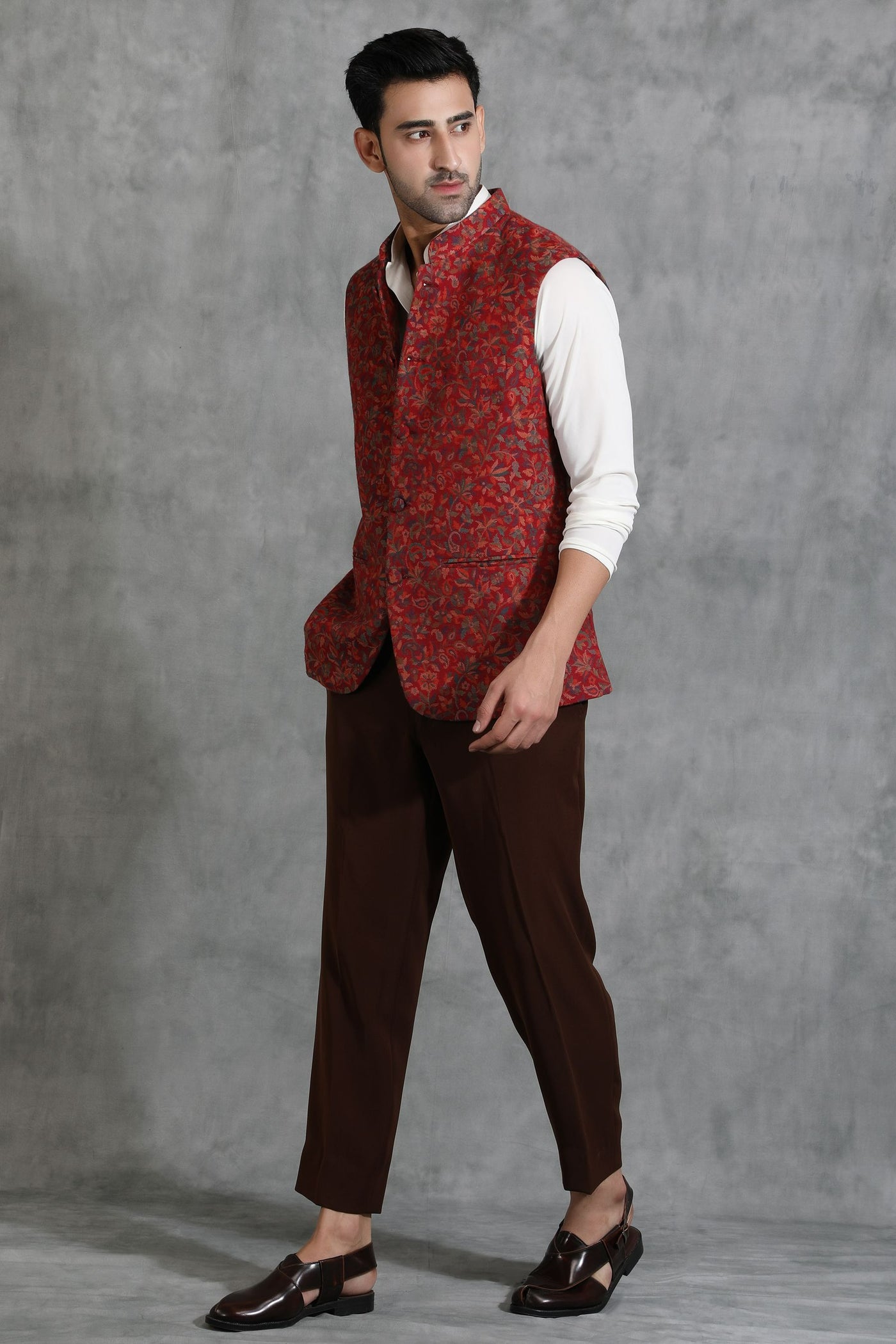 -  Pashmina Vintage Kani  Waist Coat With Paisley Design