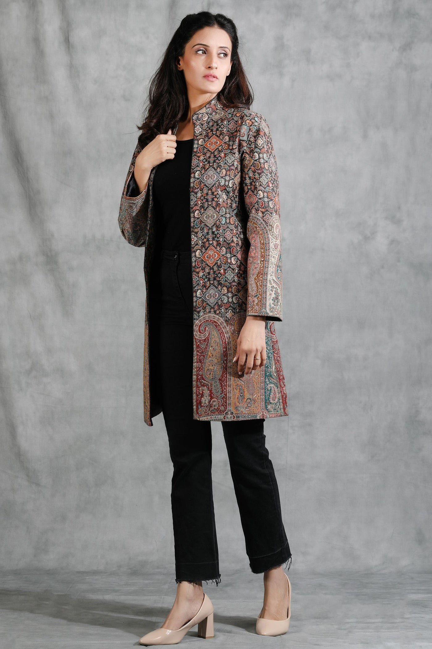 -  Black Vintage Full Jacket With Paisley Design