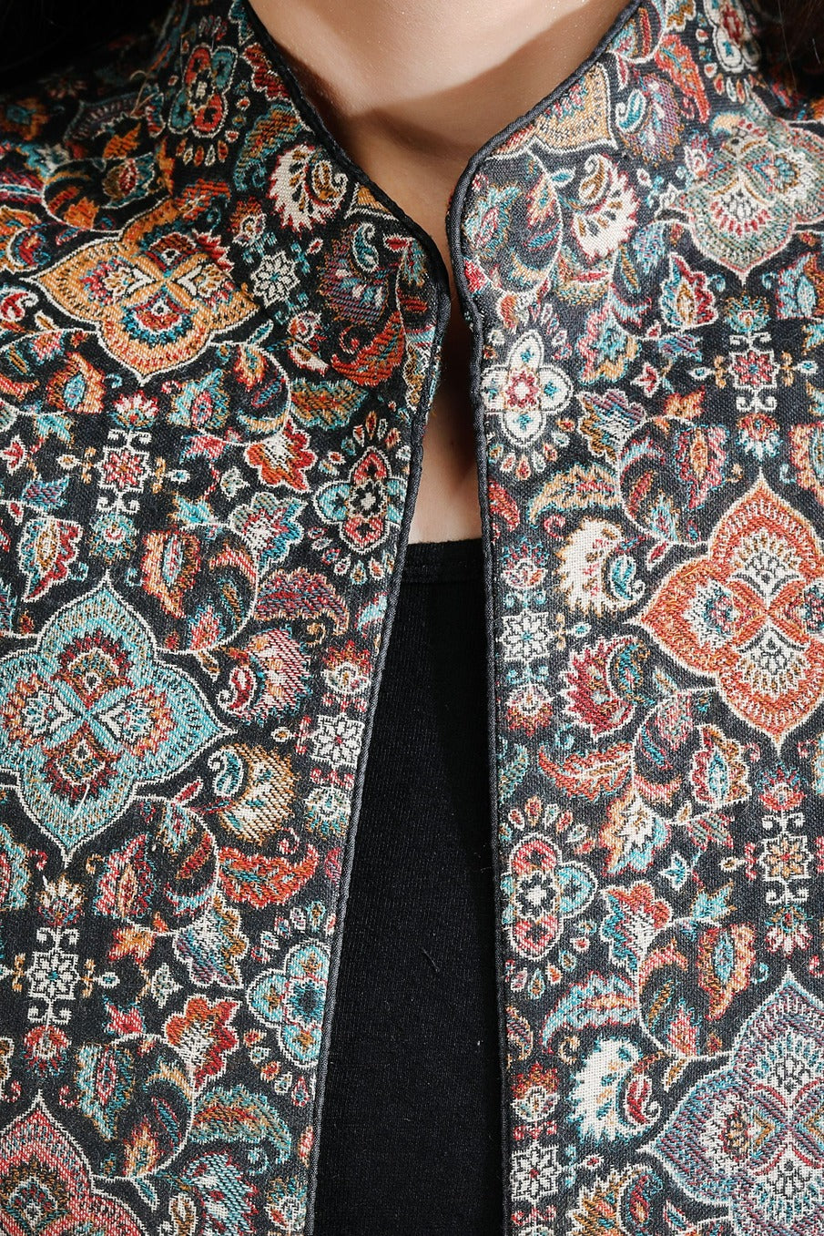 -  Black Vintage Full Jacket With Paisley Design