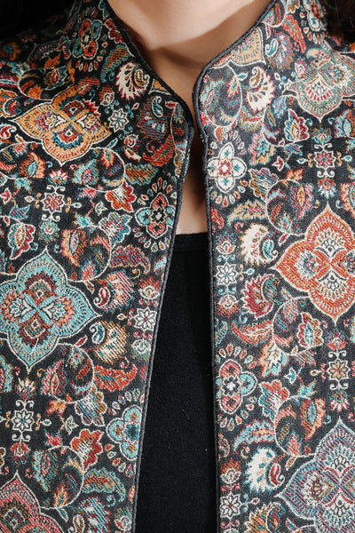 -  Black Vintage Full Jacket With Paisley Design