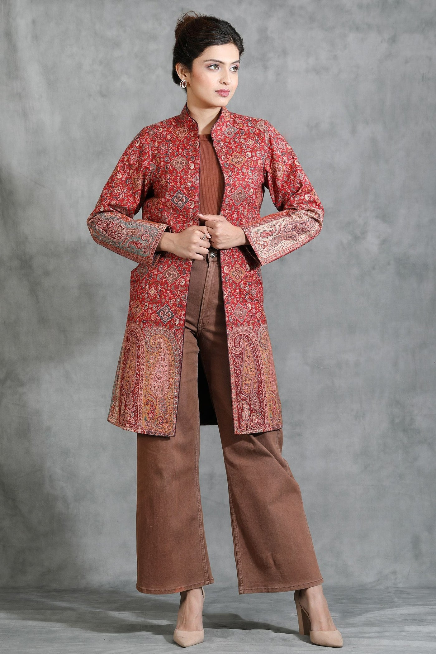 Red Vintage Full Jacket With Paisley Design
