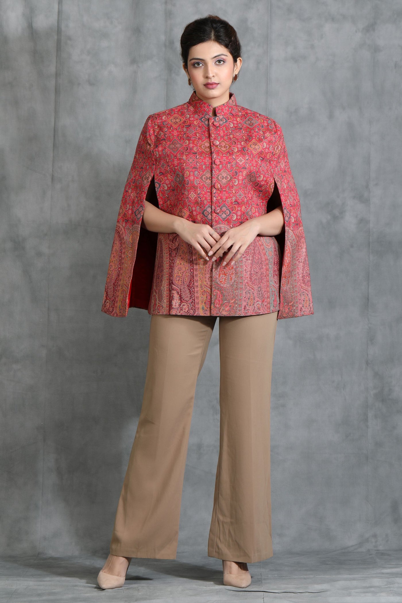 Red Cape Jacket With Paisley Design