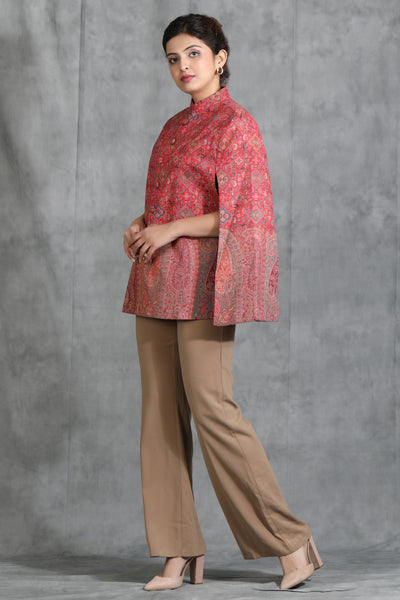 -  Red Cape Jacket With Paisley Design